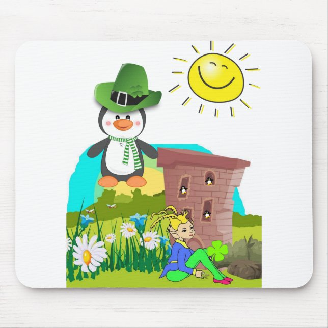 happy st. patrick's day penguin leprechaun mouse pad (Front)