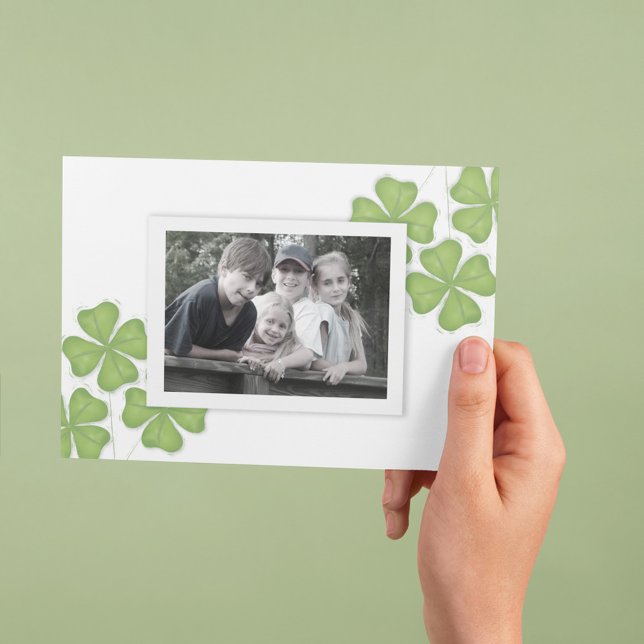 Happy St. Patrick's Day Photo Greeting Card (Four leaf clover folding photo card. )
