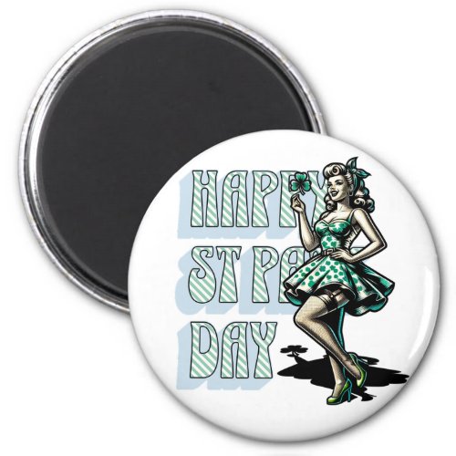 Happy St Patricks Day Pinup Girl with Shamrock Magnet