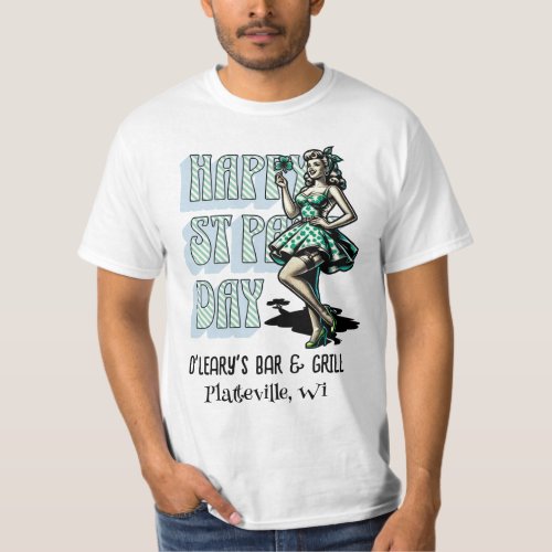 Happy St Patricks Day Pinup Girl with Shamrock T_Shirt