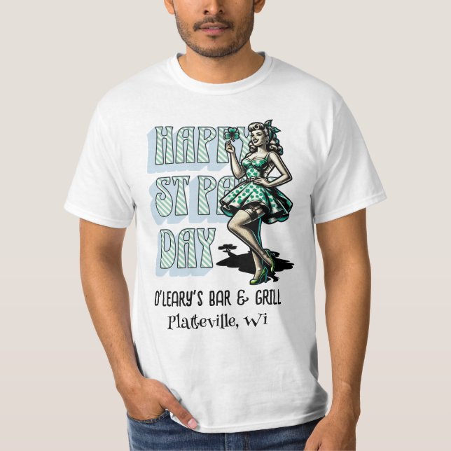 Happy St Patrick's Day Pinup Girl with Shamrock T-Shirt (Front)