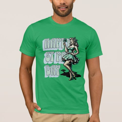 Happy St Patricks Day Pinup Girl with Shamrock T_Shirt