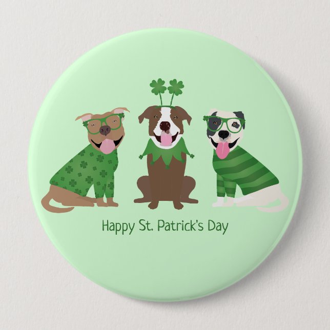 Happy St Patricks Day Pit Bull Dogs Button (Front)
