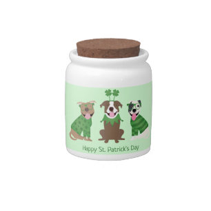 Happy St Patricks Day Pit Bull Dogs Candy Jar