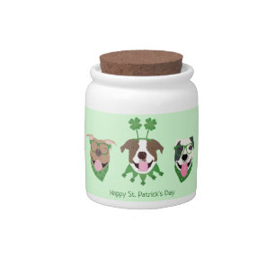 Happy St Patricks Day Pit Bull Dogs Candy Jar