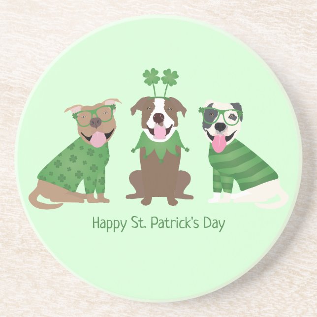 Happy St Patricks Day Pit Bull Dogs Coaster (Front)