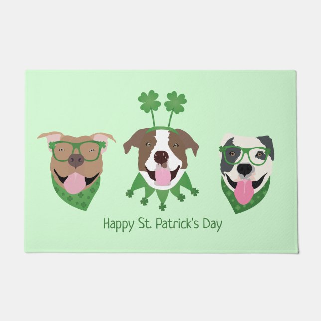Happy St Patricks Day Pit Bull Dogs Doormat (Front)