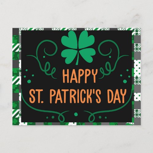 Happy St Patricks Day Plaid Green Shamrock Postcard