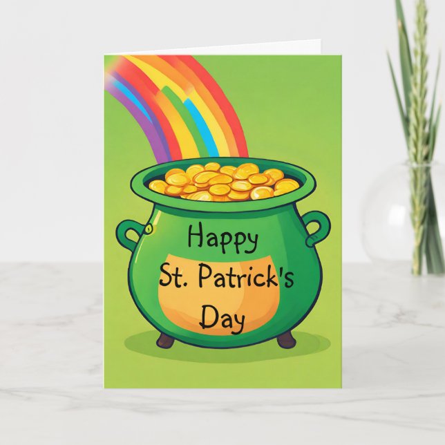 Happy St. Patrick's Day Playful Pot of Gold Card (Front)