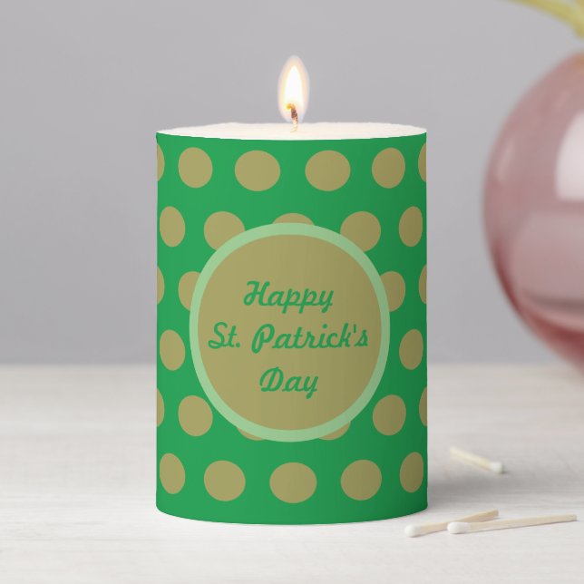 Happy St. Patrick's Day Polka Dot Pillar Candle (In Situ)