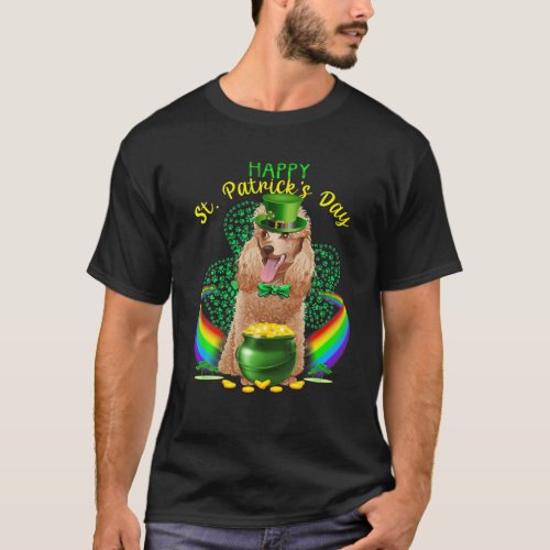 Happy St Patricks Day Poodle Leprechaun Hat Shamro T_Shirt