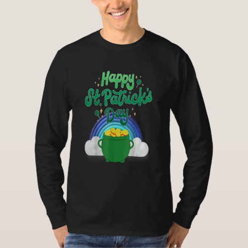 Happy St Patricks Day Pot Of Gold And Rainbow T_Shirt