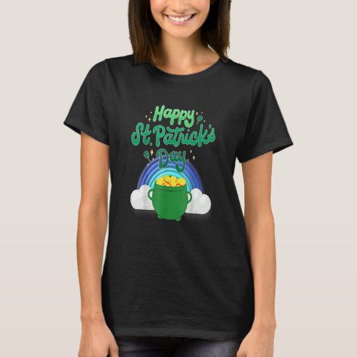 Happy St Patricks Day Pot Of Gold And Rainbow T_Shirt