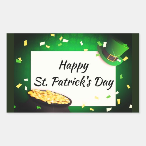 Happy St Patricks Day Pot of Gold Green Luck Rectangular Sticker