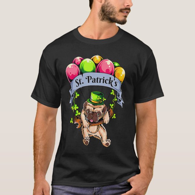 Happy St Patricks Day Pug  Cute Pug T-Shirt (Front)