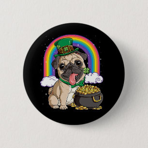 Happy St. Patrick's Day Pug dog button