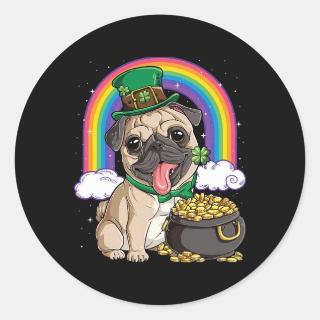 Happy St. Patrick's Day Pug dog Classic Round Sticker (Front)