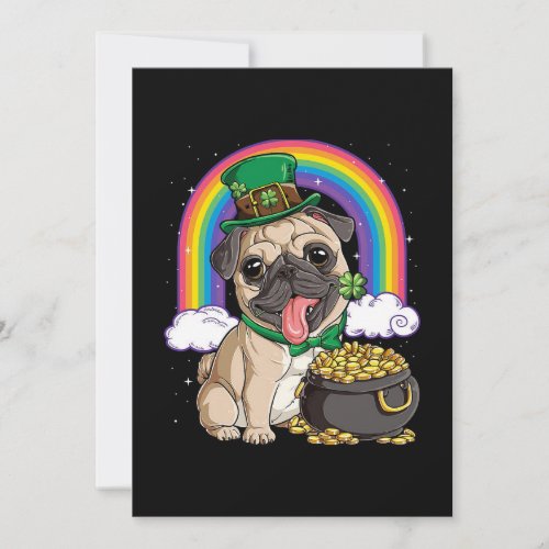 Happy St Patricks Day Pug dog flat greeting card