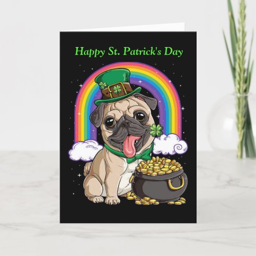Happy St Patricks Day Pug dog holiday card