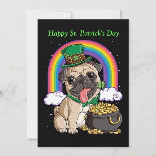 Happy St. Patrick's Day Pug dog invitation (Front)
