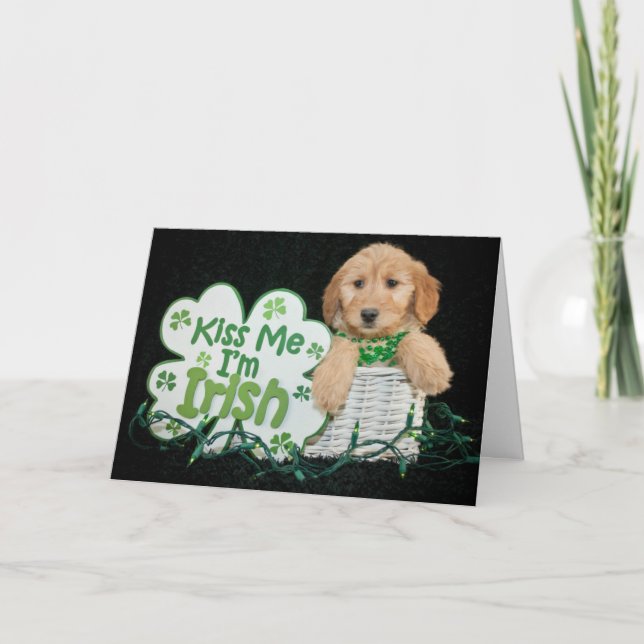 Happy St. Patrick's Day Puppy Holiday Card (Front)