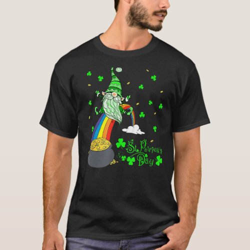 Happy St Patricks Day  Rainbow Gnome Lucky Shamroc T_Shirt