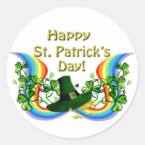 Happy St Patricks Day Rainbow Shamrocks Clovers Classic Round Sticker