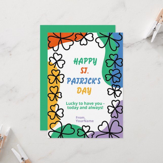 Happy St. Patrick's Day Retro Greeting Card (Front/Back In Situ)