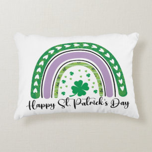Happy St Patrick's Day Retro Shamrock Rainbow Accent Pillow