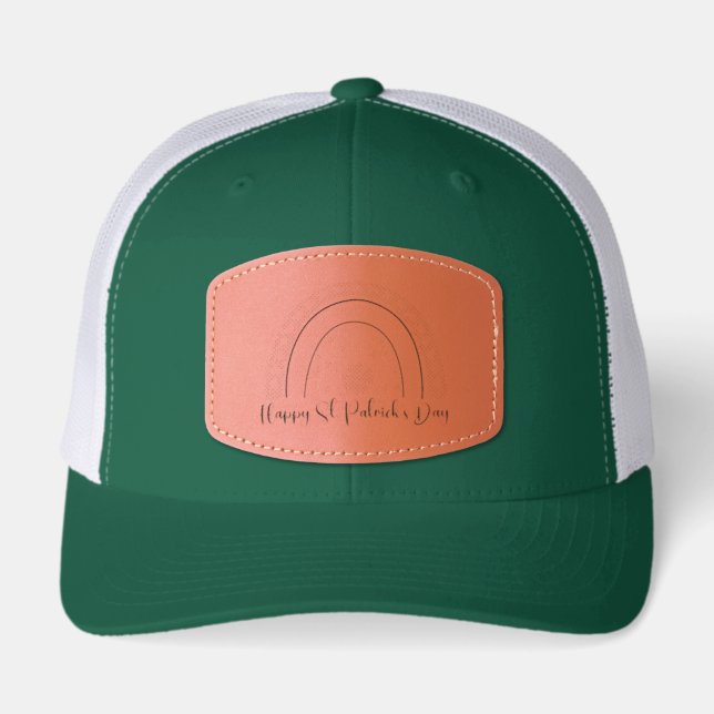 Happy St Patrick's Day Retro Shamrock Rainbow Leather Patch Hat (Front)