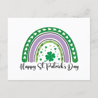 Happy St Patrick's Day Retro Shamrock Rainbow Postcard