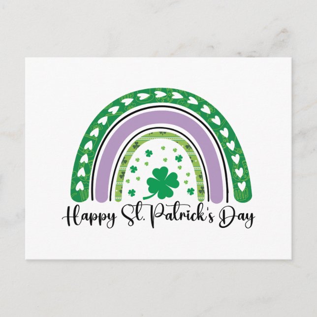 Happy St Patrick's Day Retro Shamrock Rainbow Postcard (Front)