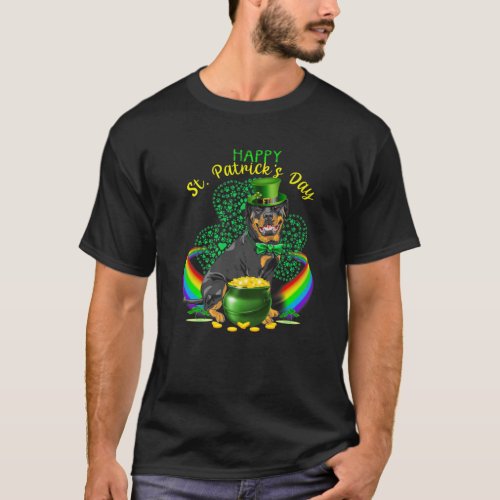 Happy St Patricks Day Rottweiler Leprechaun Hat Sh T_Shirt