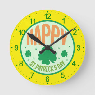 Happy St  Patrick's Day  Round Clock