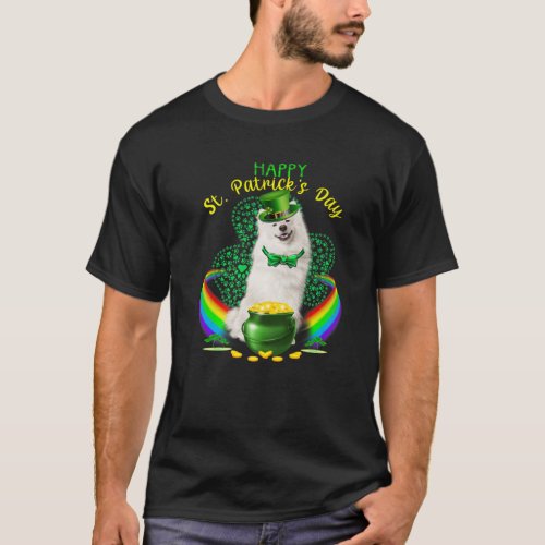 Happy St Patricks Day Samoyed Leprechaun Hat Shamr T_Shirt