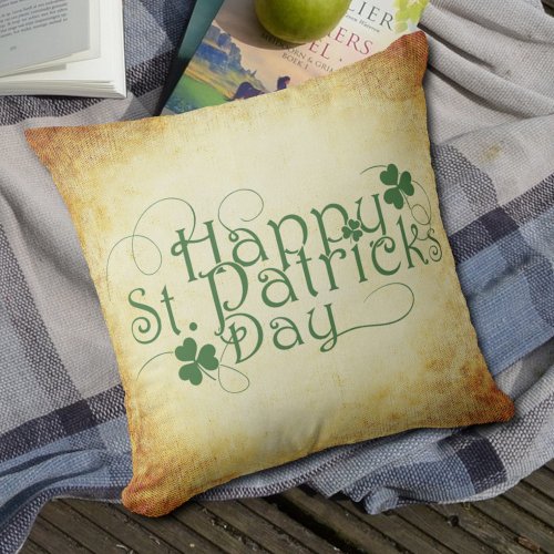 Happy St Patricks Day Script Mottled Cream Brown Throw Pillow