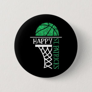 Happy St Patricks Day Shamrock basketball player n Button