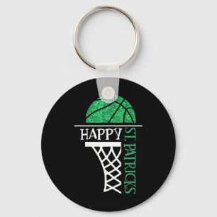 Happy St Patricks Day Shamrock basketball player n Keychain
