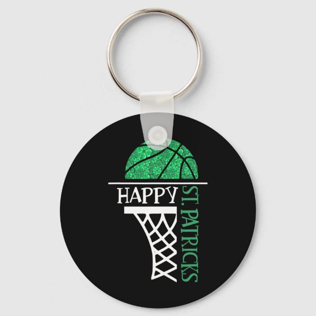 Happy St Patricks Day Shamrock basketball player n Keychain (Front)
