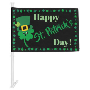 Happy St Patricks Day Shamrock Car Flag