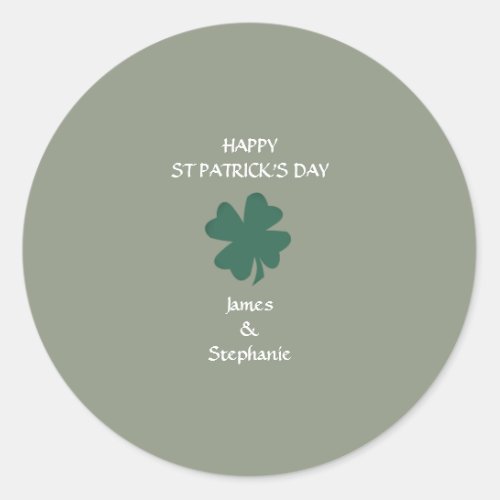 Happy St Patricks Day Shamrock Custom Sage Green Classic Round Sticker