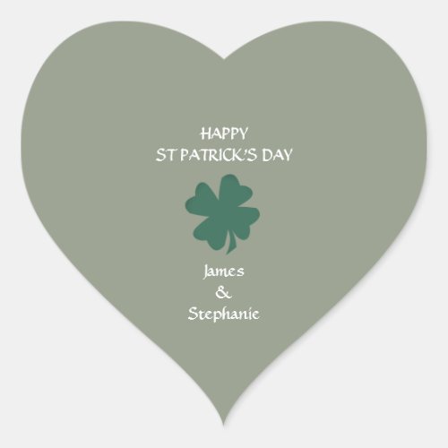 Happy St Patricks Day Shamrock Custom Sage Green Heart Sticker