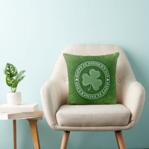 Happy St Patrick's Day Shamrock Green Vintage Throw Pillow
