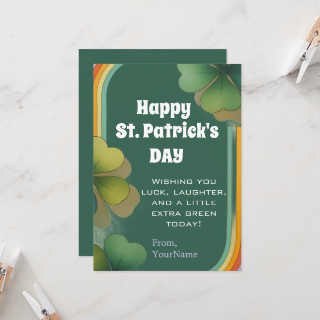 Happy St. Patrick's Day Shamrock Greeting Card (Front/Back In Situ)