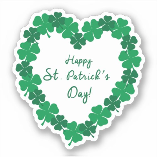 Happy St Patricks Day Shamrock Heart Sticker