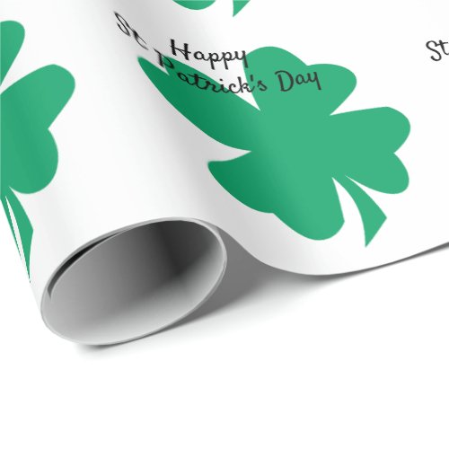 Happy St Patricks Day Shamrock Leaf Green White Wrapping Paper