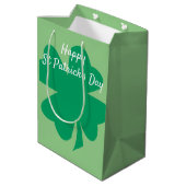 Happy St Patrick's Day Shamrock Leaf Irish Custom Medium Gift Bag (Back Angled)