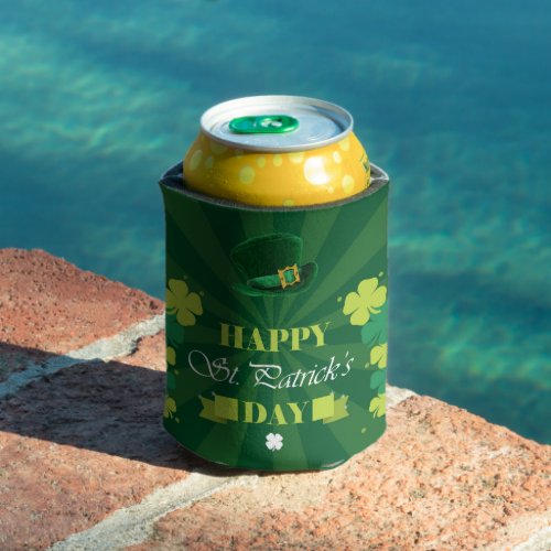 Happy St Patricks Day Shamrock Leprechaun Hat Can Cooler