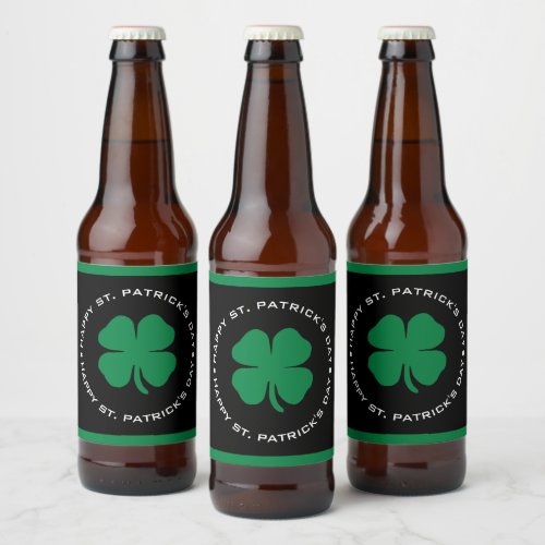 Happy St Patricks Day Shamrock Lucky Charm Beer Bottle Label