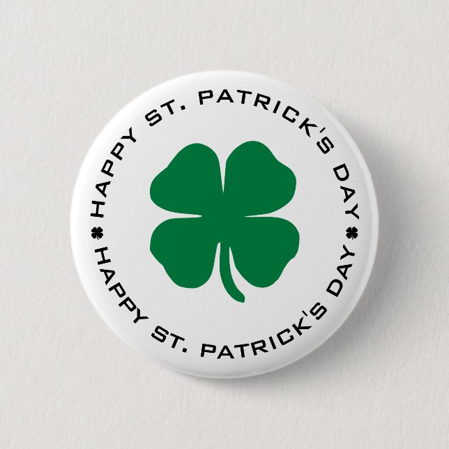 Happy St. Patrick's Day Shamrock Lucky Charm Button (Front)
